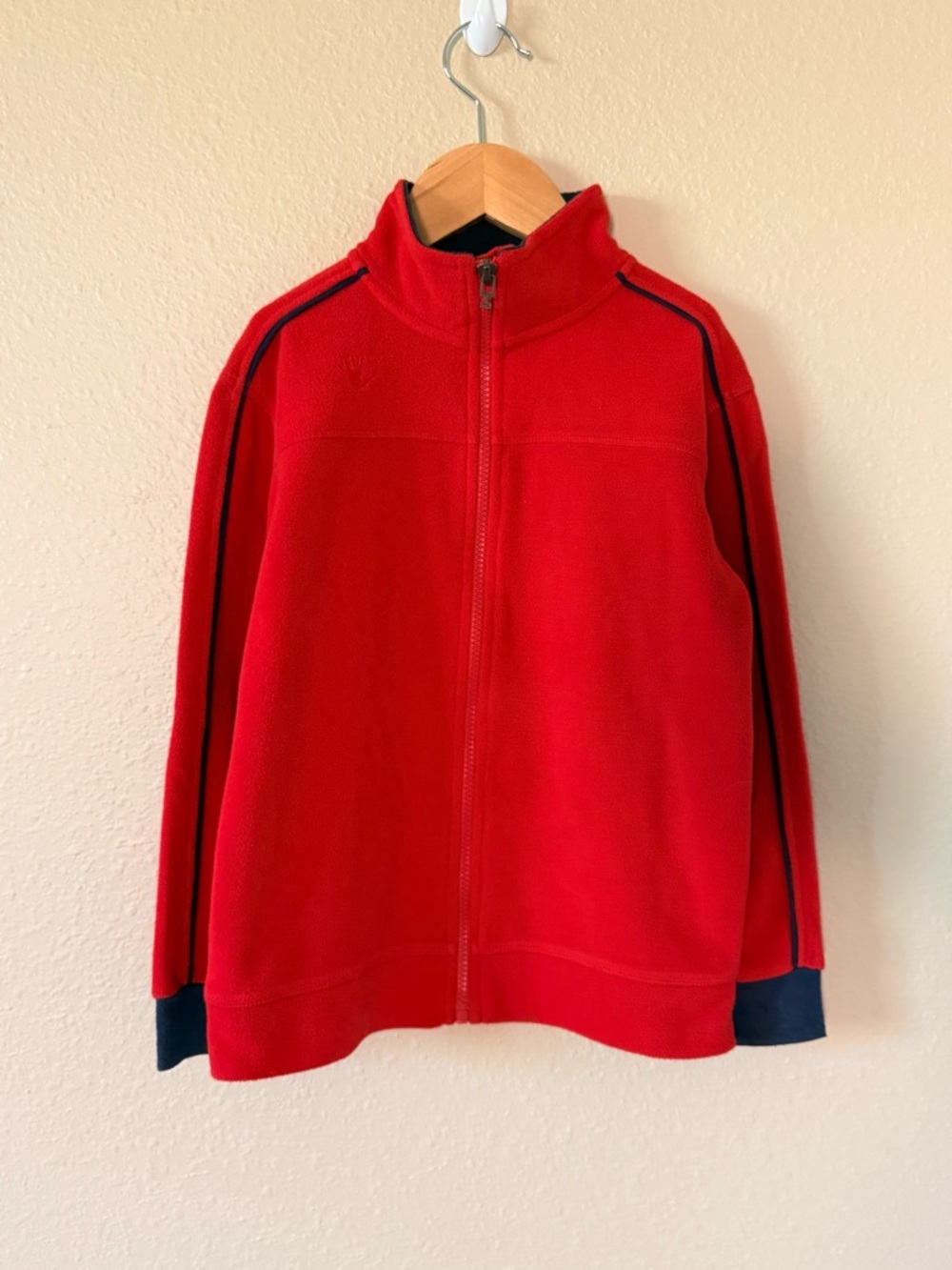 Kids Red Full-Zip Fleece Jacket with Contrast Trim
